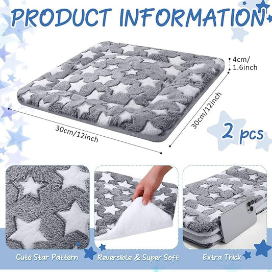 VitalCozy 2 Pack Self Warming Cat Mat Self Heating Pad Bed Reversible Machine Washable Reflects Body Heat Warm Thermal Pet Pad Crate Blanket for Feral and Indoor Cat (Grey,12'' X 12'',Star)