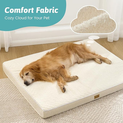 COZY KISS Big Dog Bed for Giant Dogs, Rectangular XXL Orthopedic Dog Beds Extra Large, Foam Anti-Slip Bottom Pet Mat with Washable Removable Cover, Suitable for Pet Up to 150 lbs, 54x44x4 inch, Beige