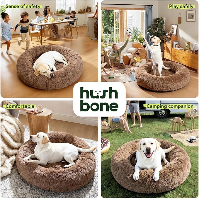 XXXL Orthopedic Dog Bed for Extra Large Dogs with Dount Plush Removable Cover Washable,Giant Circle Lounge Pet Bed Waterproof Foam Cuddler Cooling Gel Sofa for Anxiety Old Fluffy Friends Spine Camel