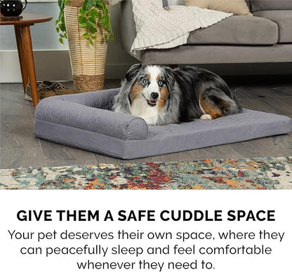 Furhaven Orthopedic Dog Bed for Large Dogs w/ Removable Bolsters & Washable Cover, For Dogs Up to 95 lbs - Pinsonic Quilted Paw L Shaped Chaise - Titanium, Jumbo/XL