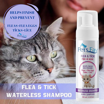 Flea & Tick Waterless Cat Shampoo - Natural Dry Foam for Cats & Kittens