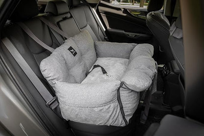 JACKO & CO - Premium Dog Car Seat v2 Booster Seat for Small & Medium Pets Under 40lbs - Machine Washable w Removable Covers, Water Resistant w Clip-On Leash for Back Seat Use (Grey Medium (25-40lbs)