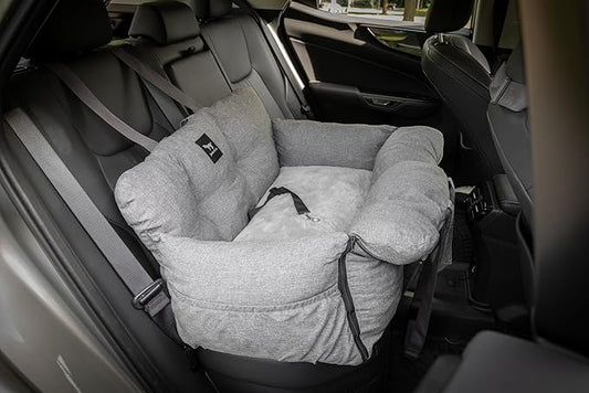 JACKO & CO - Premium Dog Car Seat v2 Booster Seat for Small & Medium Pets Under 40lbs - Machine Washable w Removable Covers, Water Resistant w Clip-On Leash for Back Seat Use (Grey Medium (25-40lbs)