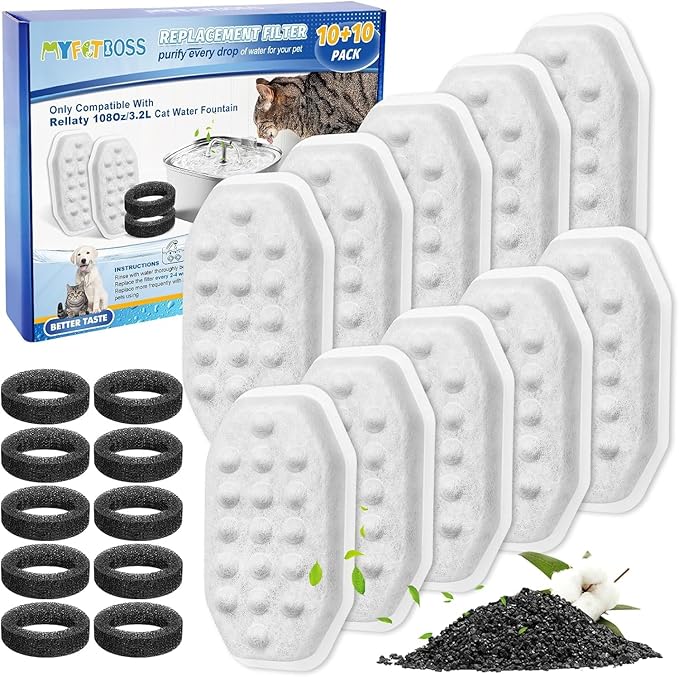 MyfatBOSS Cat Water Fountain Filter Replacement Compatible with Rellaty Stainless Steel 108oz/3.2L Automatic Pet Fountain Dog Water Dispenser, 4+4 Pack
