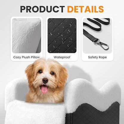 Mavora Max Portable Small Dog Seat for Car, Luxury Center Console Dog Car Seat Booster with Safety Tethers, Anti-Collapse Pet Travel Carseat for SUV, Truck (Black/White)