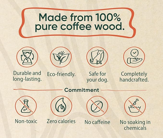 Buddy Wood Chew - Coffee Wood Toys for Dog - Gorilla Chew, Natural Dog Bone Alternative, Durable, Long Lasting ...(S (Single)