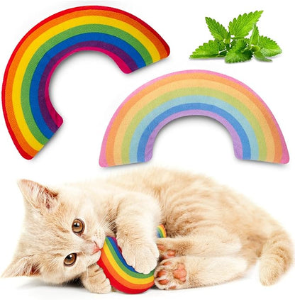 ETEKYER Catnip Toys for Indoor Cats Kitten, Kitty Toys Rainbow Cat Kicker Pillow 2Pcs, Interactive Fun Cat Nip Chew Teeth Cleaning Toys for All Pet Breed