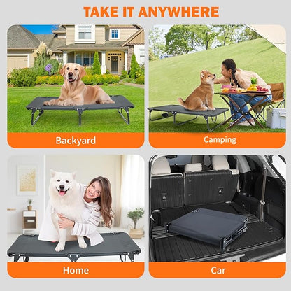 everfront Dog Elevated Bed Foldable Portable Raised Bed Camping cot Outdoor Summer Dog Bed (Medium, Grey-Textilene)