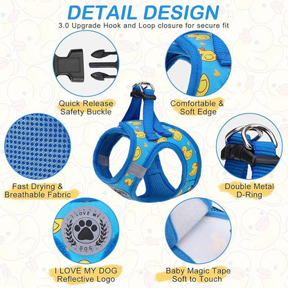 BEAUTYZOO Step in Dog Harness and Leash Set,Reflective Dog Harness No Pull No Choke Puppy Harness for Small Medium Large Dogs Cats,Soft Padded Mesh Vest Harnesses for Girl and Boy Pets,Duck Blue M