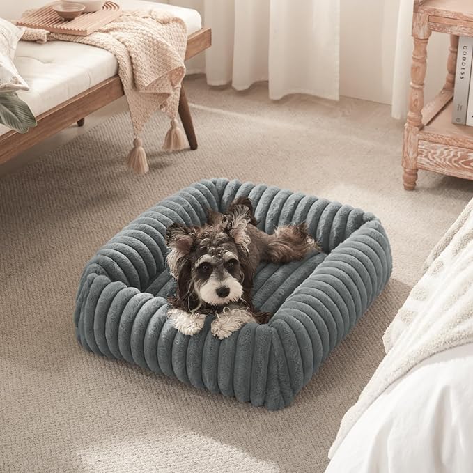 FURTIME Dog Bed for Small Dogs, Washable Orthopedic Dog Bed with Removable Cover, Rectangle Soft Calming Sleeping Puppy Bed Durable Pet Cuddler with Anti-Slip Bottom, Grey, S (20"x19"x6")