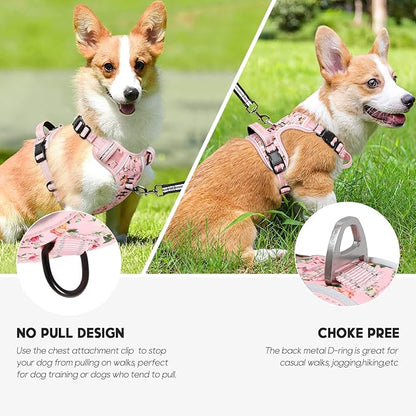 Timos Dog Harness, No-Pull Pet Harness with 2 Leash Clips, Adjustable Soft Padded Dog Vest, Reflective Outdoor Pet Oxford Vest with Easy Control Handle Pink XS