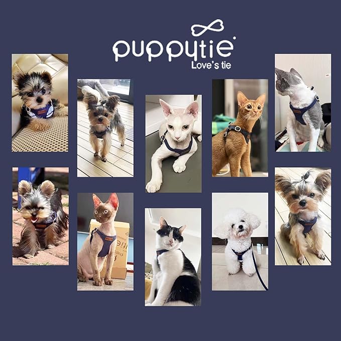 Puppytie No Pull xs Dog Harness with Multifunction Dog Leash,Soft Adjustable No Choke Escape Proof Pet Harness Vest,Navy,XS