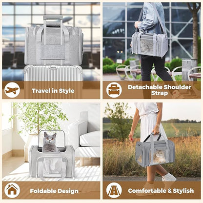FOORLON Cat Carrier Soft for Pets Up to 25 Lbs, Cat Travel Bag Soft-Sided with Padded Shoulder Strap, Pet Dog Carriers for Small Dogs Travel Puppy Carry Airline Approved, Grey
