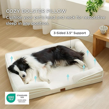 Bedsure Orthopedic Dog Beds Large Sized Dog - Washable Large Dog Cat Bed Waterproof, Comfort Dogs Couch Sofa with Washable Removable Cover, Pet Bed with Nonskid Bottom, Ivory, 35"