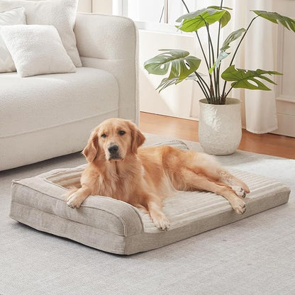 WINDRACING Orthopedic Dog Beds for Medium Dogs, Waterproof Egg Foam Dog Sofa Bed with L Bolster Sides, Washable Medium Pet Bed with Removable Cover & Non-Slip Bottom, 36 x 23 inch, Beige