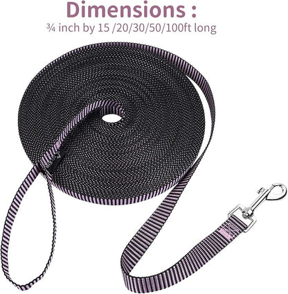 Hi Kiss Dog/Puppy Obedience Recall Training Agility Lead - 15ft 20ft 30ft 50ft 100ft Training Leash - Great for Training, Play, Camping, or Backyard(20ft,BL+PK)