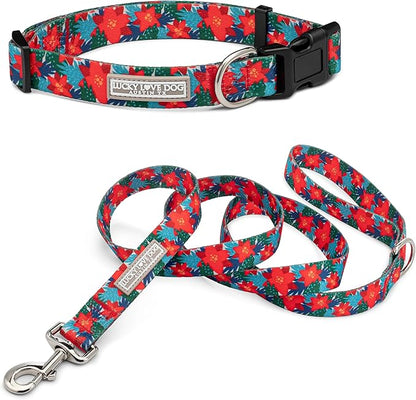Lucky Love Dog - Easy Click Noel Dog Collar with Leash Set Combo, Durable & Comfortable for Male & Female Dogs, Pet Collar for Small Dogs, Secure Fit - Noel Combo, XS