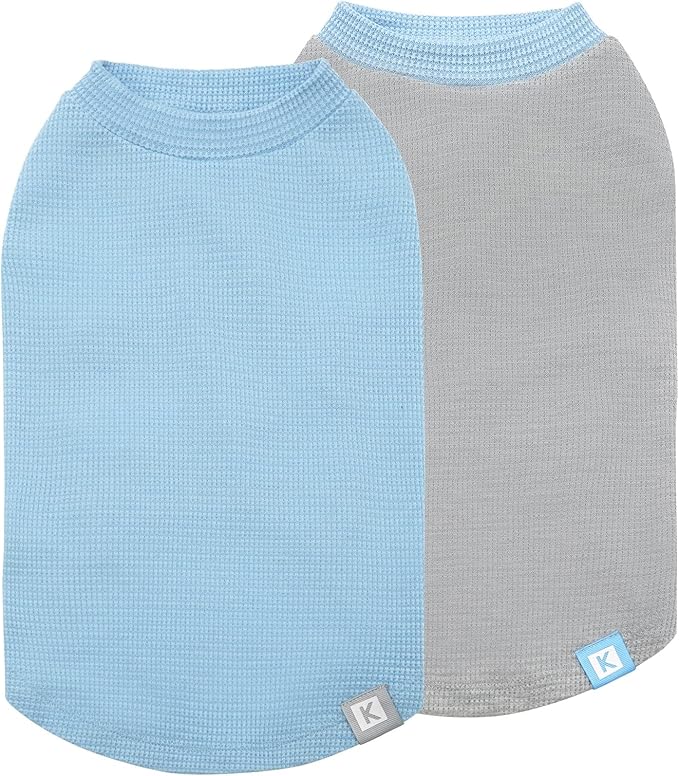 KYEESE 2Pack Dog Shirts Waffle for Small Dogs Stretchy T-Shirts Lightweight Tank Top Sleeveless Vest Breathable Cat Tee, Medium, Blue+Grey