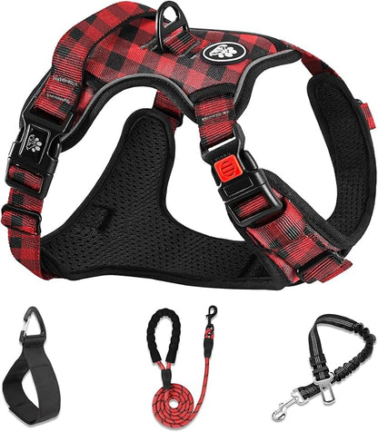 NESTROAD No Pull Dog Harness with Leash, Reflective No Choke Pet Vest Harness,Adjustable Soft Padded Dog Harness with Easy Control Handle for Medium Dogs(Checkered Red,Medium)