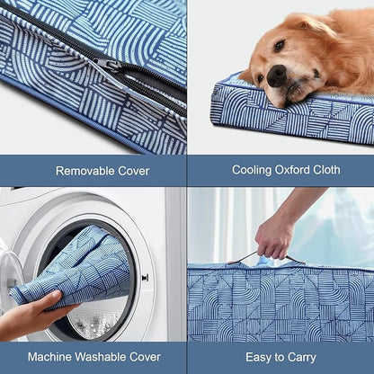 Tail Stories Outdoor Dog Bed for Small Dogs & Cats, Waterproof Dog Crate Mat Orthopedic Egg Crate Foam with Washable Removable Oxford Cover, White Blue