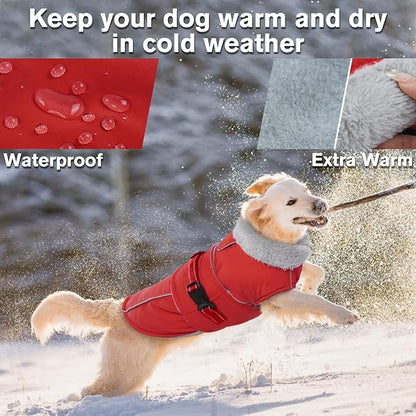 Lelepet Warm Dog Coat Waterproof Dog Jacket Reflective Fleece Vest with Adjustable Buckle Hook & Loop, Windproof Winter Jacket Dogs Coats for Small Medium Large Dogs, Red, S