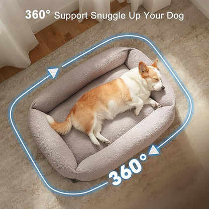 FURTIME Washable Small Dog Bed, Rectangle Comfy Fluffy Kitten Puppy Bed, Removable Zipper Cover Machine Wash, Soft Breathable Orthopedic Bed Durable Pet Cuddler with Anti-Slip Bottom, 20"x19"x6", Grey