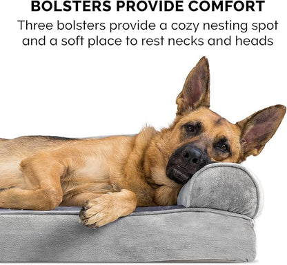Furhaven Orthopedic Dog Bed for Large/Medium Dogs w/ Removable Bolsters & Washable Cover, For Dogs Up to 55 lbs - Faux Fur & Velvet Sofa - Smoke Gray, Large