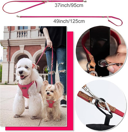 Puppytie No Pull XXS Puppy Harness with Multifunction Dog Leash,Soft Adjustable No Choke Escape Proof Pet Harness Vest,red,XXS