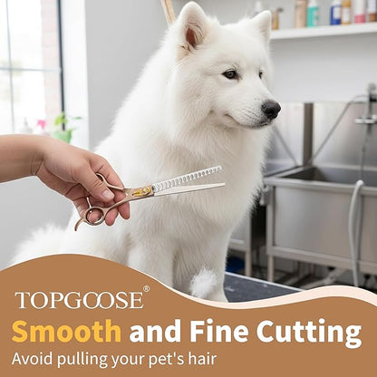 TOPGOOSE Thinning Shears for Dogs and Cats Pet Grooming Scissors Chunkers Shears 440C Stainless Steel Professional Dog Trimming Scissors 7.5'' (Rose Gold, Chunker)