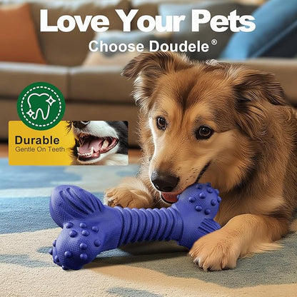 Doudele Dog Toys for Aggressive Chewers, Indestructible Chew Toys for Medium Large Dogs,Durable Rubber Dog Bones with Beef Flavor, Tough Dental Toy for Boredom Relief (Blue)