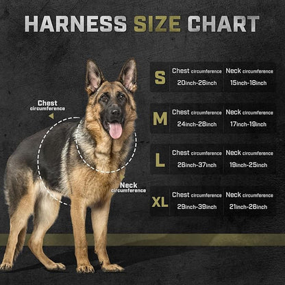 Tactical Dog Harness for Large Dogs, Adjustable No Pull Service Dog Vest Suitable for Training, Walking and Traveling, Easy Control Pet Harness, Army Green, XL