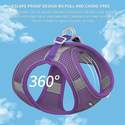 AIITLE Escape Proof Dog Harness - Step in Adjustable Dog Harness No Choke Over with Breathable Mesh and Quick-Release Buckle for All Weather- Outdoor Walking, Training for Medium Dogs Pure Purple XL