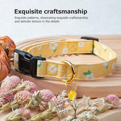 Cotton Handmade Dog Collar Cute and Distinctive Patterns Yellow Flower with Pendant for Girl Boy Dogs Collars S