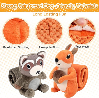 2-Pack Squeaky Dog Toys, Long Crinkle Tail with Treat Dispenser Pockets Plush Interactive Puzzle Toys for IQ Snuffle Foraging Training, Suitable for Small Medium & Large Dogs to Keep Them Busy