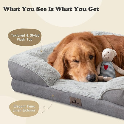 PetFun XL Orthopedic Dog Beds Large Sized Dog - Washable Large Dog Cat Bed Waterproof, Comfort Dogs Couch Sofa with Washable Removable Cover, Pet Bed with Nonskid Bottom, Light Grey, 42"