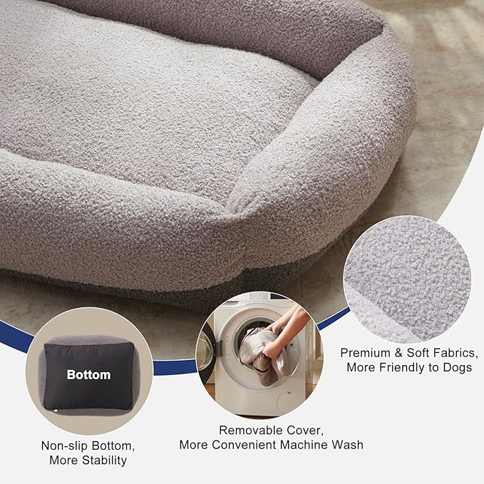 FURTIME Washable Small Dog Bed, Rectangle Comfy Fluffy Kitten Puppy Bed, Removable Zipper Cover Machine Wash, Soft Breathable Orthopedic Bed Durable Pet Cuddler with Anti-Slip Bottom, 20"x19"x6", Grey