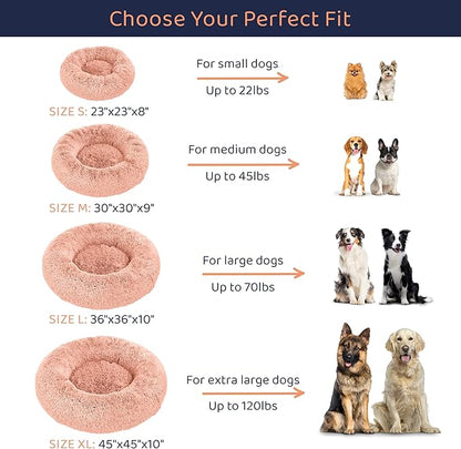 Donut Dog Bed - Premium Comfort for Anxiety Relief - Fluffy & Calming Design with Ultra-Plush Support | Cozy Round Dog Bed with Super Soft Circle Style (Pink, Large)