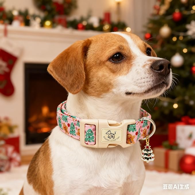 Elegant little tail Christmas Dog Collar, Pet Collar Cotton Soft Gingerbread Man Winter Dog Collars Holiday with Quick Release Buckle Pet Puppy Collar for Small Puppy