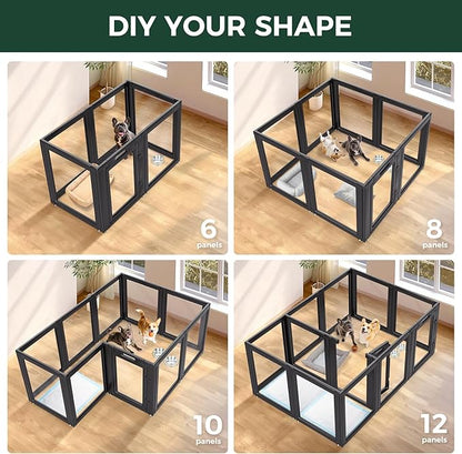 FXW AuraSpace Acrylic Indoor Dog Playpen for Small and Medium Dogs, 30 Inch, 16 Panels, Black