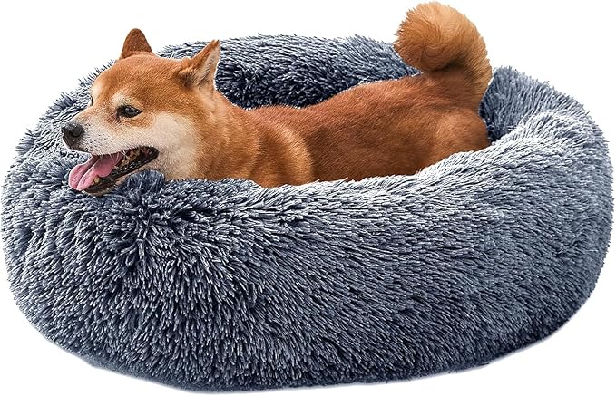 Comfort Donut Dog Bed for Small Dogs, Cat Bed & Pet Bed for Indoor Use, Medium Size with Soft Plush, Round Dog Beds for Large Dogs and Cats (Gray, 36''Lx36''Wx8''Th)