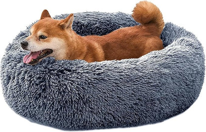 Comfort Donut Dog Bed for Small Dogs, Cat Bed & Pet Bed for Indoor Use, Medium Size with Soft Plush, Round Dog Beds for Large Dogs and Cats (Gray, 36''Lx36''Wx8''Th)