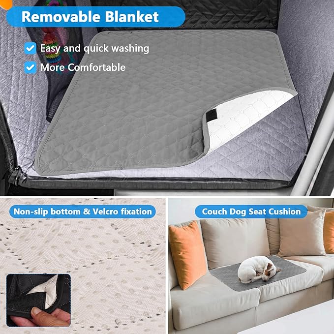 Dog Car Seat for Large Medium Dogs, Hard Bottom Back Seat Extender for Dogs with Soft Removable Blanket, Non-Slip Dog Car Hammock Turn into Soft Pet Travel Bed,Pet Seat for Car SUV Truck(Grey)