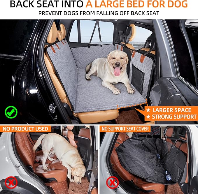 YJGF Back Seat Extender,Dog Seat Cover for Back Seat,Hard Bottom Car Seat Cover for Dogs,Dog Hammock for Car,Back Seat Pet Cover for Dogs（Grey,for Car/SUV/Small Truck）