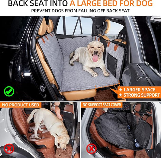 YJGF Back Seat Extender,Dog Seat Cover for Back Seat,Hard Bottom Car Seat Cover for Dogs,Dog Hammock for Car,Back Seat Pet Cover for Dogs（Grey,for Car/SUV/Small Truck）