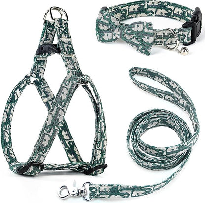 Dog Collar and Harness with Leash Set, Premium Breathable Harnesses for Girl Boy Dogs, No Pull Easy Walking Pet Harness, Green, M