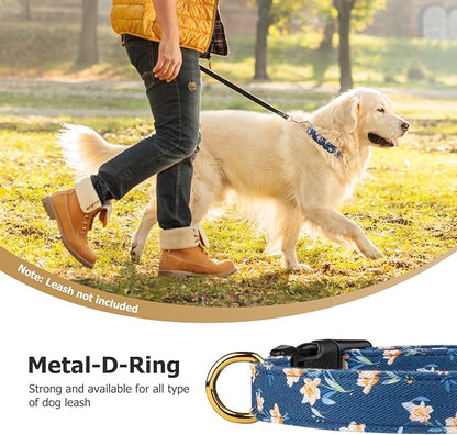 Cotton Handmade Dog Collar Cute and Distinctive Patterns Blue Tulip with Pendant for Girl Boy Dogs Collars S