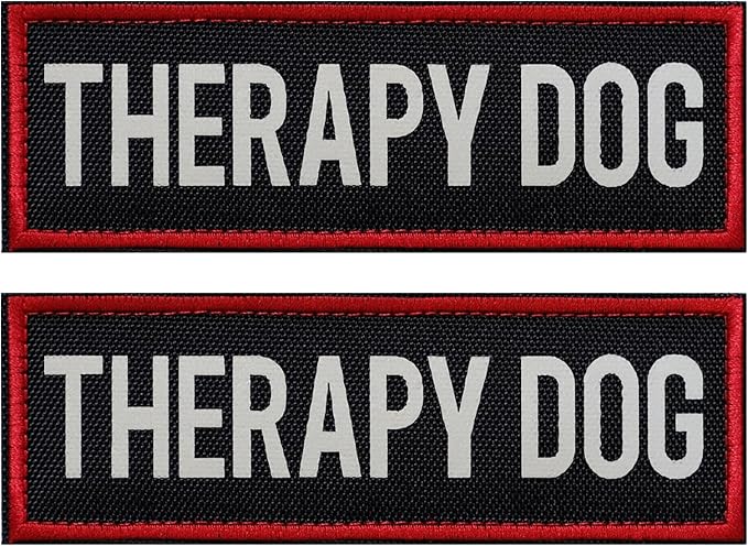 FITZNORA 2 Pcs Reflective Therapy Dog Patch Set with Hook and Loop Fastener, Embroidered Border with Printed Letters Patch for Dog Vest Harness Collar (4.7 x 1.5 inches)