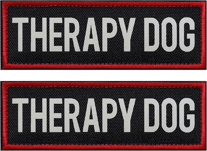 FITZNORA 2 Pcs Reflective Therapy Dog Patch Set with Hook and Loop Fastener, Embroidered Border with Printed Letters Patch for Dog Vest Harness Collar (4.7 x 1.5 inches)
