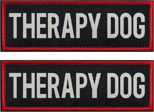 FITZNORA 2 Pcs Reflective Therapy Dog Patch Set with Hook and Loop Fastener, Embroidered Border with Printed Letters Patch for Dog Vest Harness Collar (4.7 x 1.5 inches)