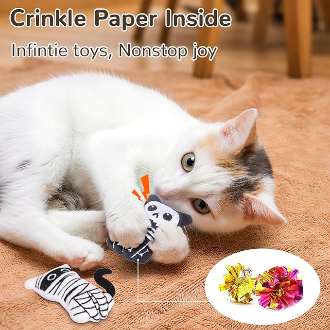 Retro Shaw Cat Toys 4Pcs with Natural Catnip & Crinkle Sound Inside, Interactive Kicker & Safe Teeth Cleaning Toys for Indoor Cats Kittens, 3.7 Inches